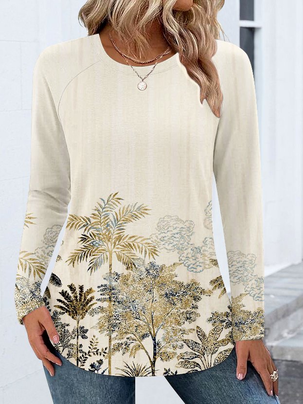 T-shirts Décontracté Bloc de Couleur Printemps / Automne Polyester Quotidien Manches Longues Col Rond Trapèze Régulier pour Femmes