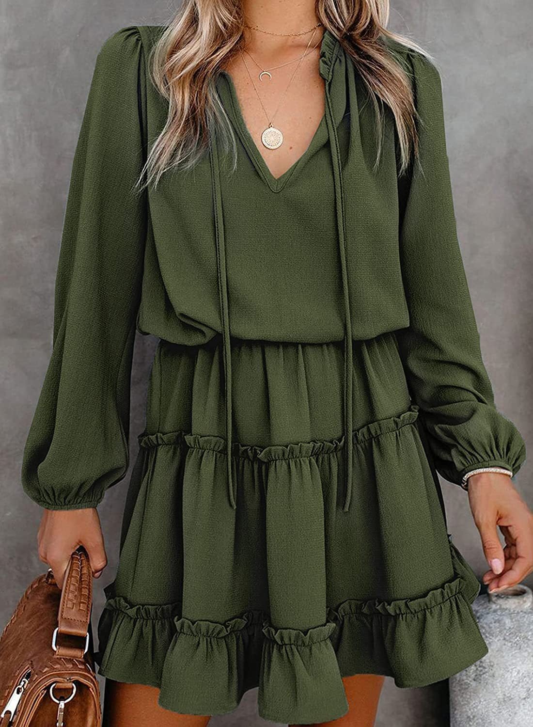 Femmes Plain Rouge Vineux Col V Confortable Robe Mi-Longue Décontracté