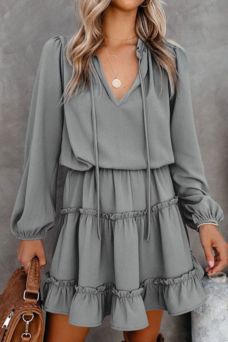 Femmes Plain Rouge Vineux Col V Confortable Robe Mi-Longue Décontracté