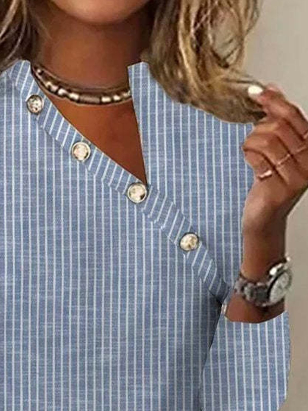 Blouses Femmes Rayé Printemps / Automne Urbain Aucune élasticité Quotidien Coupe Régulière Asymétrique Manches Longues Long