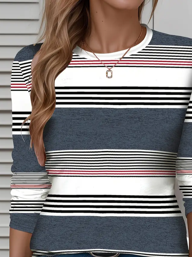 T-shirts Femmes Rayé Décontracté Printemps / Automne Imprimé Quotidien Jersey Manches Longues Droit Régulier