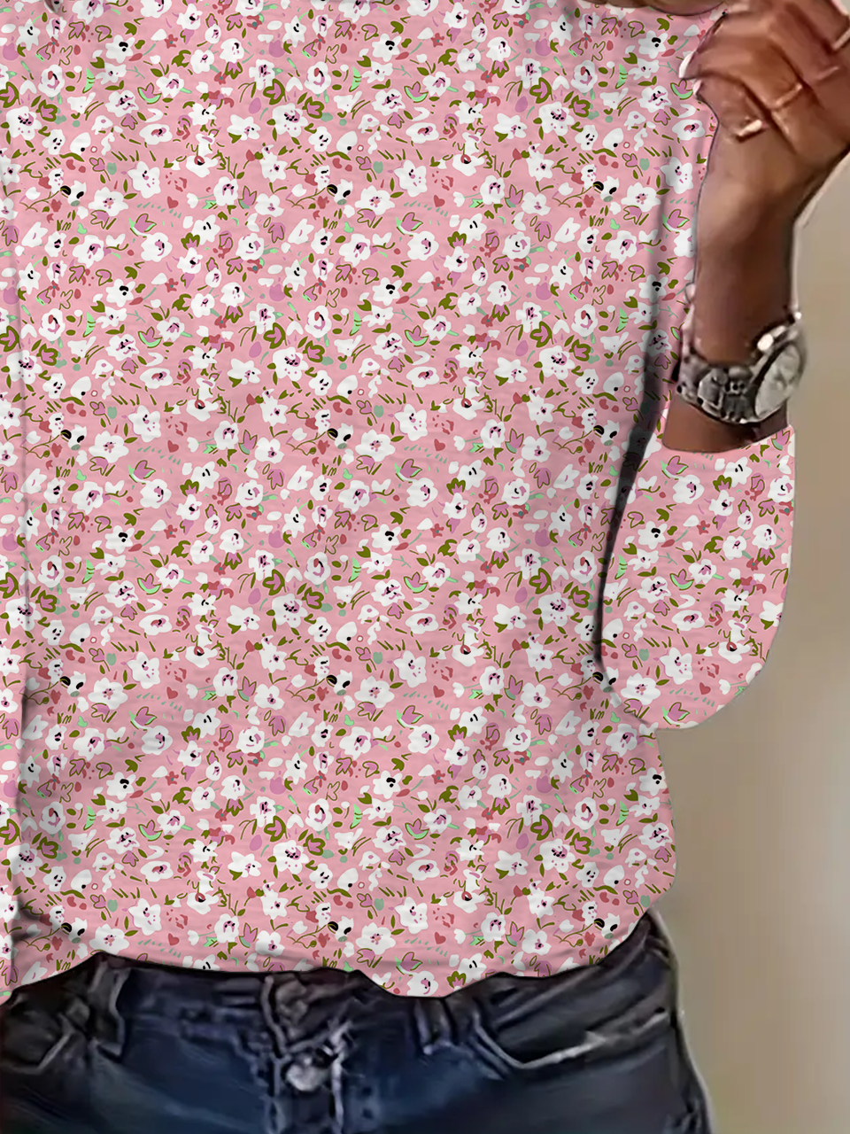 T-shirts Femmes Décontracté Floral Printemps / Automne Micro-élasticité Faire la navette Ample Jersey Manches Longues Droit