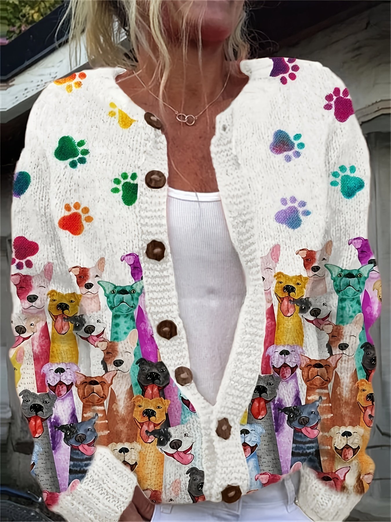 Cardigans Motif dégradé Paysan Printemps / Automne Tricoté Ample Boutons Manches Longues Régulier Droit pour Femmes
