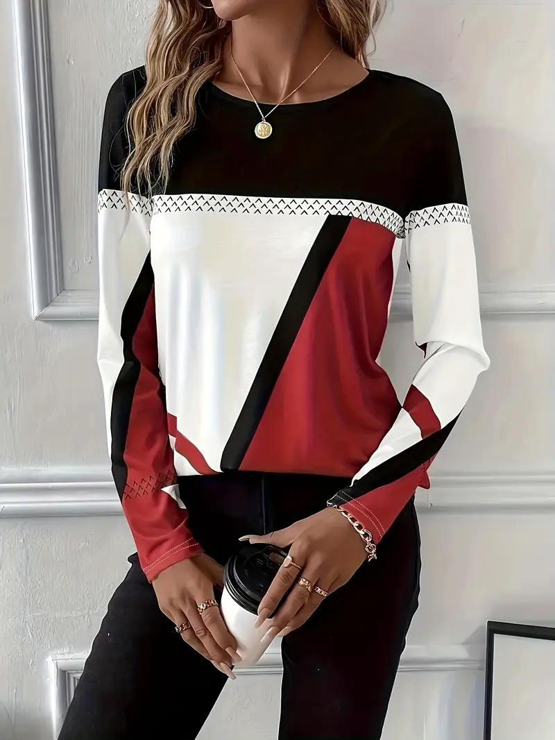 T-shirts Décontracté Abstrait Printemps / Automne Imprimé Micro-élasticité Quotidien Manches Longues Col Rond Droit pour Femmes