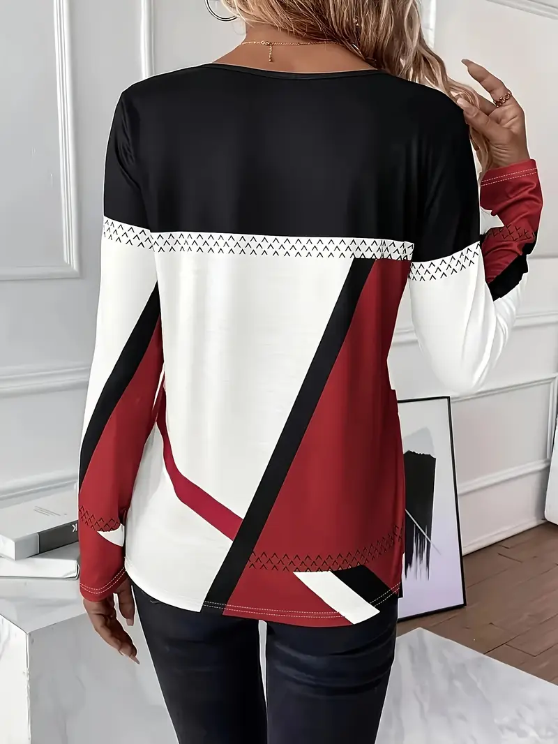 T-shirts Décontracté Abstrait Printemps / Automne Imprimé Micro-élasticité Quotidien Manches Longues Col Rond Droit pour Femmes