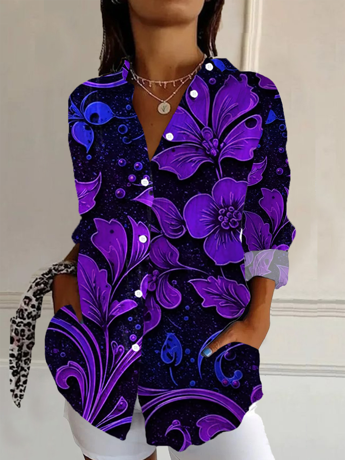 Chemises Décontracté Floral Printemps / Automne Quotidien Régulier Droit Boucle Régulier Col de Chemise pour Femmes