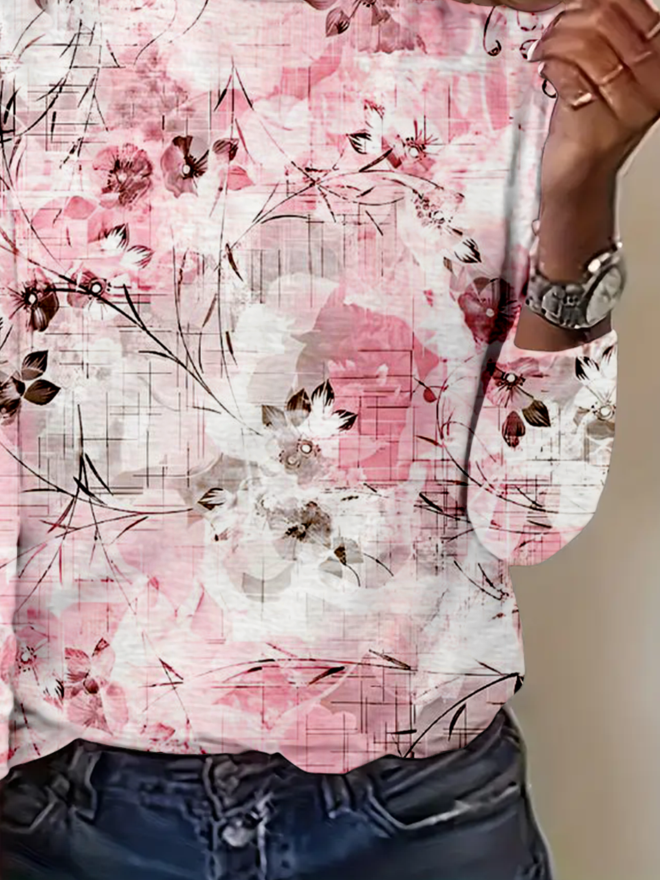 T-shirts Femmes Décontracté Ombre Printemps / Automne Micro-élasticité Quotidien Ample Manches Longues Col Rond Droit