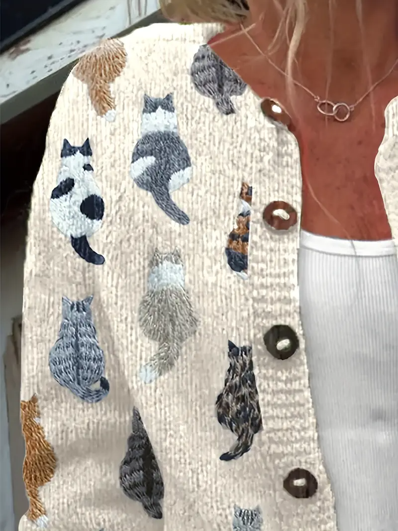 Cardigans Rétro Printemps / Automne Chien Tricoté Micro-élasticité Vacances Manches Longues Col Rond Régulier pour Femmes