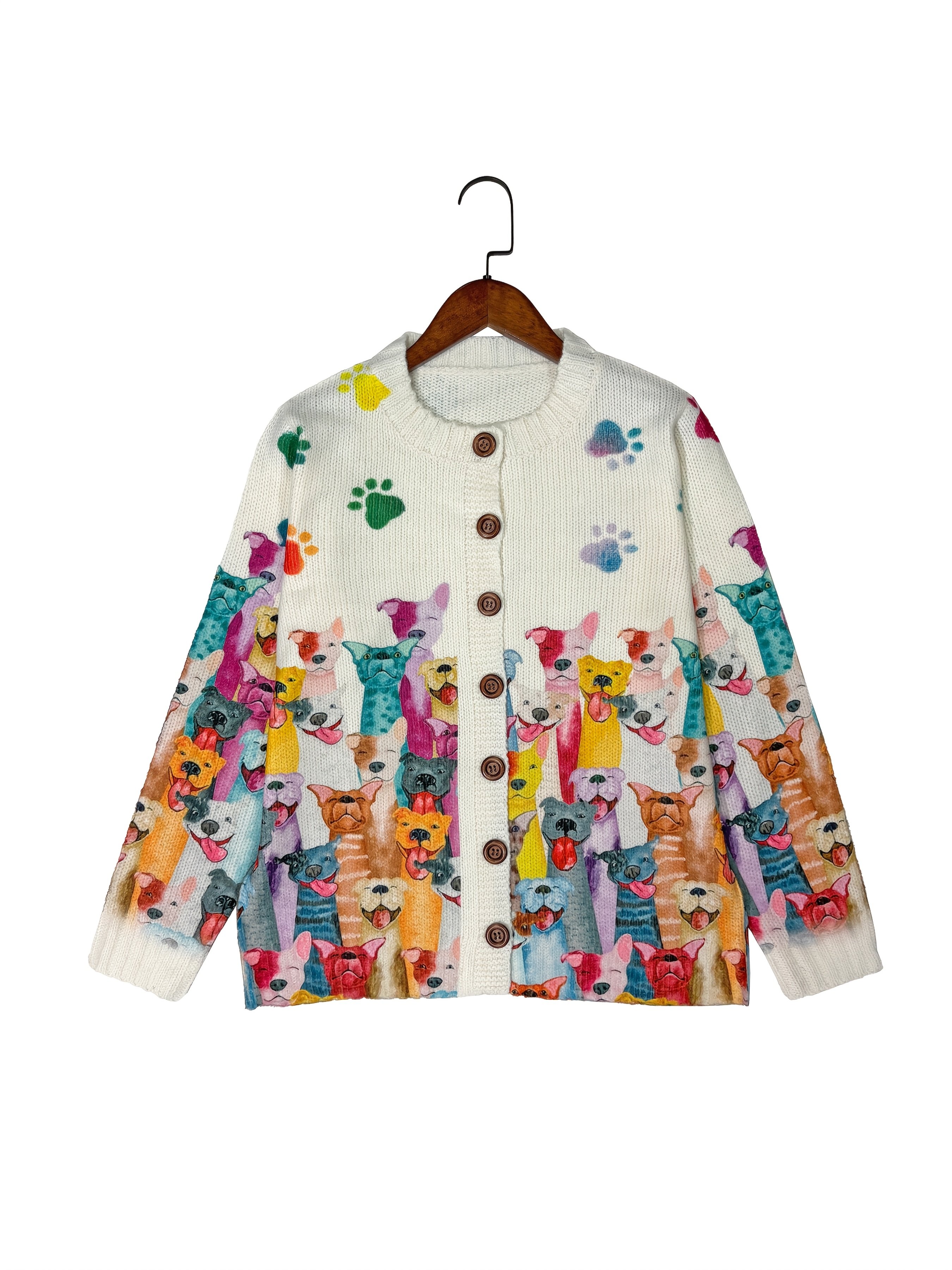 Cardigans Motif dégradé Paysan Printemps / Automne Tricoté Ample Boutons Manches Longues Régulier Droit pour Femmes