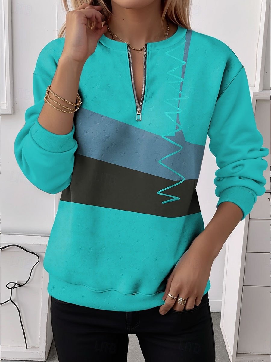 Sweat-shirts Géométrique Décontracté Printemps / Automne Polyester Micro-élasticité Faire la navette Régulier Droit Régulier pour Femmes