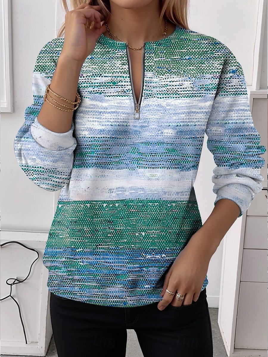 Sweat-shirts Femmes Rayé Simple Printemps / Automne Polyester Micro-élasticité Ample Col Rond Régulier T.-N.-L.