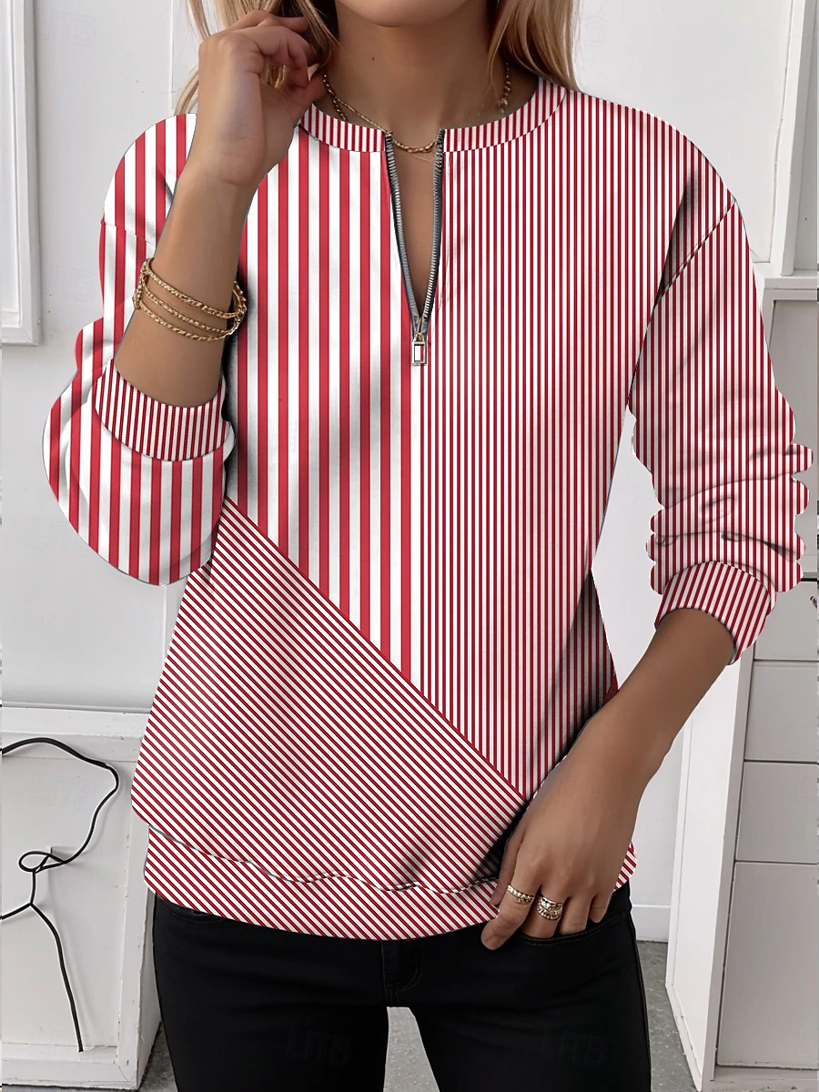 Sweat-shirts Femmes Géométrique Simple Printemps / Automne Quotidien Ample Col Rond Droit Régulier T.-N.-L.