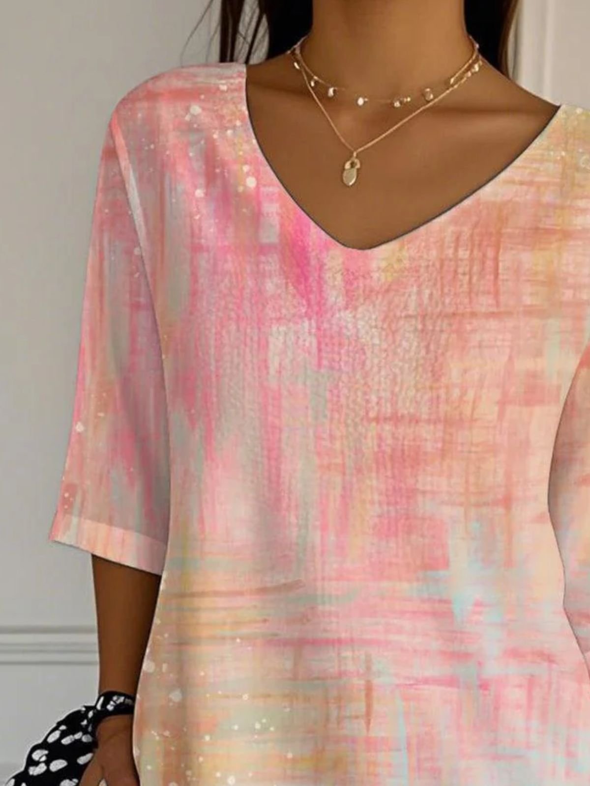 T-shirts Décontracté Ombre Printemps / Automne Micro-élasticité Vacances Coupe Régulière Manches trois quarts Col Rond Régulier pour Femmes