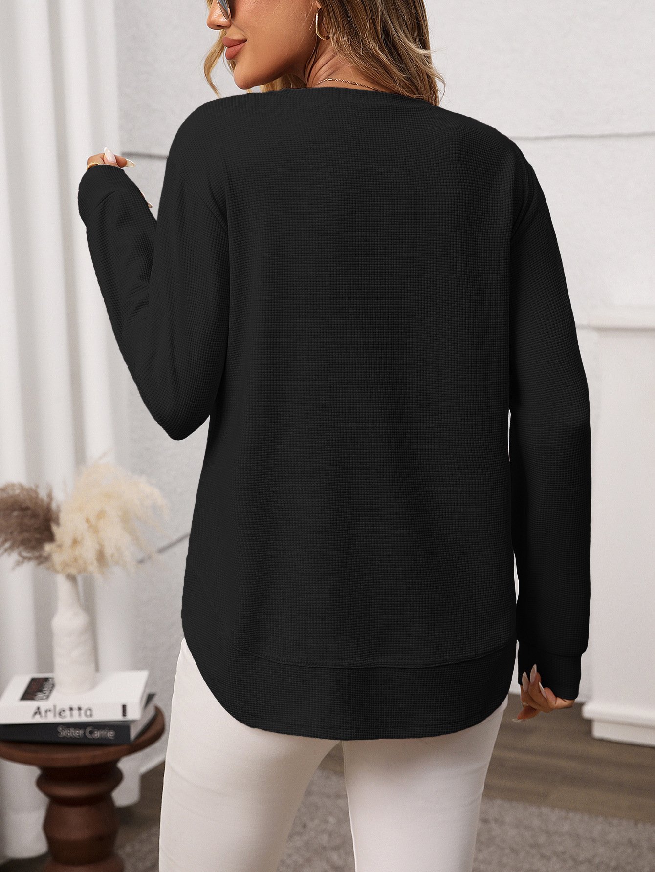 T-shirts Décontracté Plain Printemps / Automne Coton Micro-élasticité Coupe Régulière Manches Longues Régulier Régulier pour Femmes