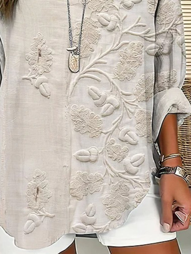 Blouses Décontracté Floral Printemps / Automne Col V Quotidien Manches Longues en Mélangé de Coton Trapèze Régulier pour Femmes