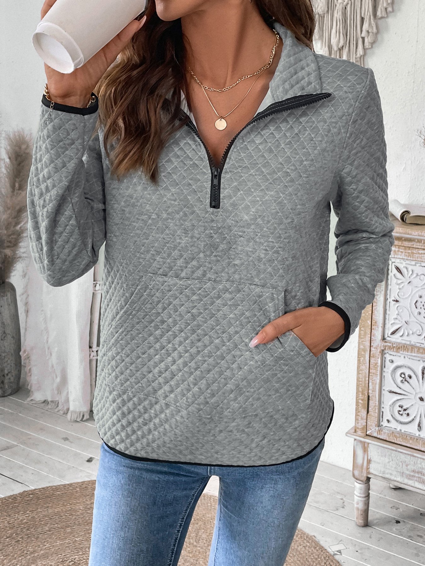 Sweat-shirts Décontracté Plain Printemps / Automne Micro-élasticité Quotidien Manches Longues Régulier Trapèze Régulier pour Femmes
