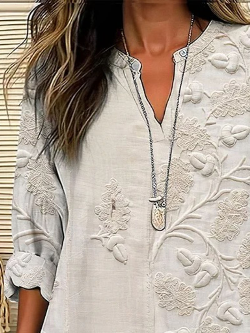 Blouses Décontracté Floral Printemps / Automne Col V Quotidien Manches Longues en Mélangé de Coton Trapèze Régulier pour Femmes