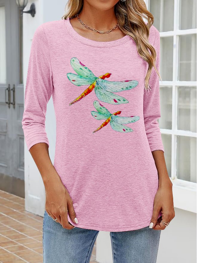 T-shirts Femmes Rétro Printemps / Automne Plaid Coton Micro-élasticité Coupe Régulière Col Rond Régulier Régulier