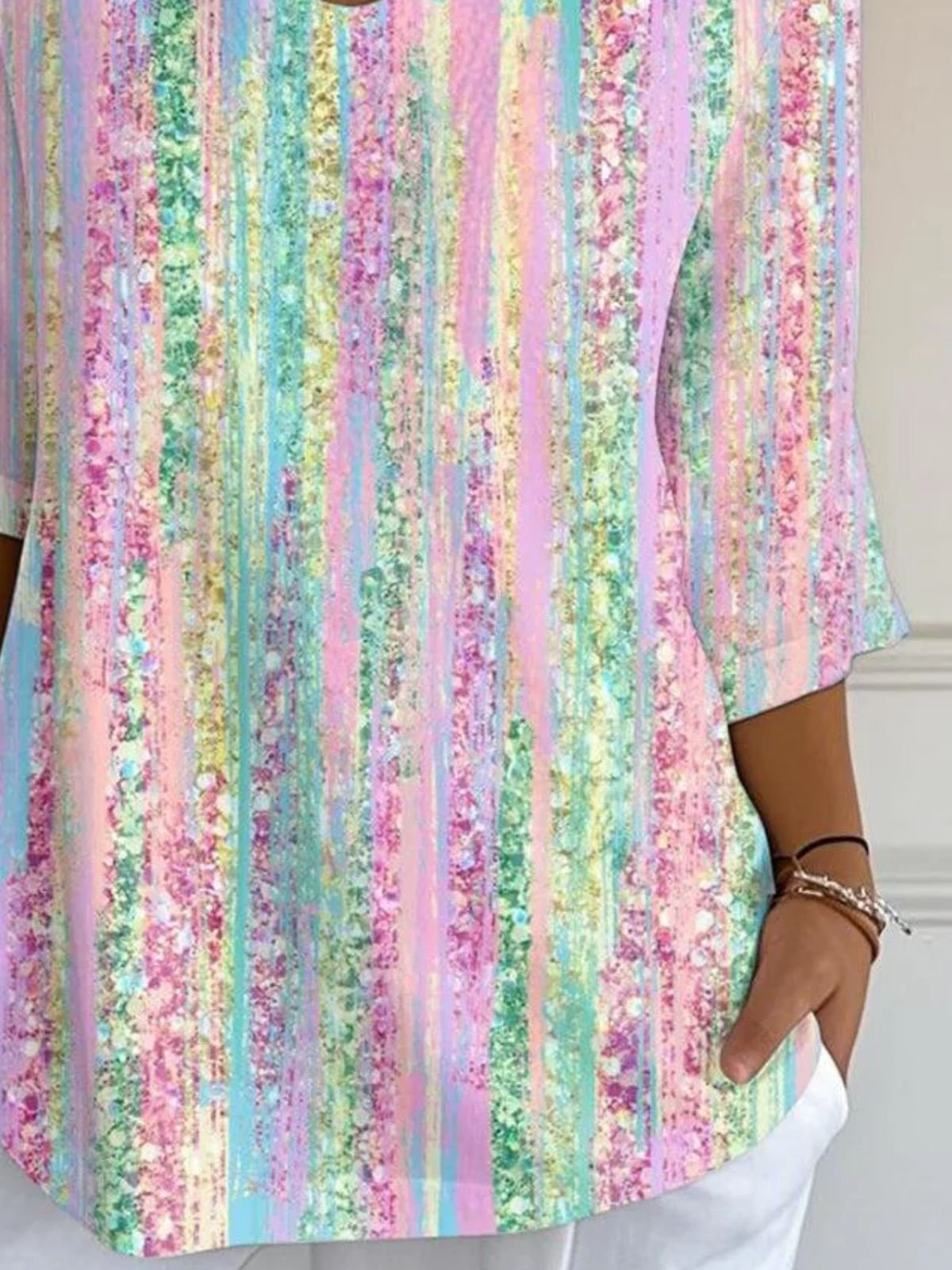 T-shirts Ombre Décontracté Printemps / Automne Micro-élasticité Vacances Coupe Régulière Manches trois quarts Col Rond Régulier pour Femmes