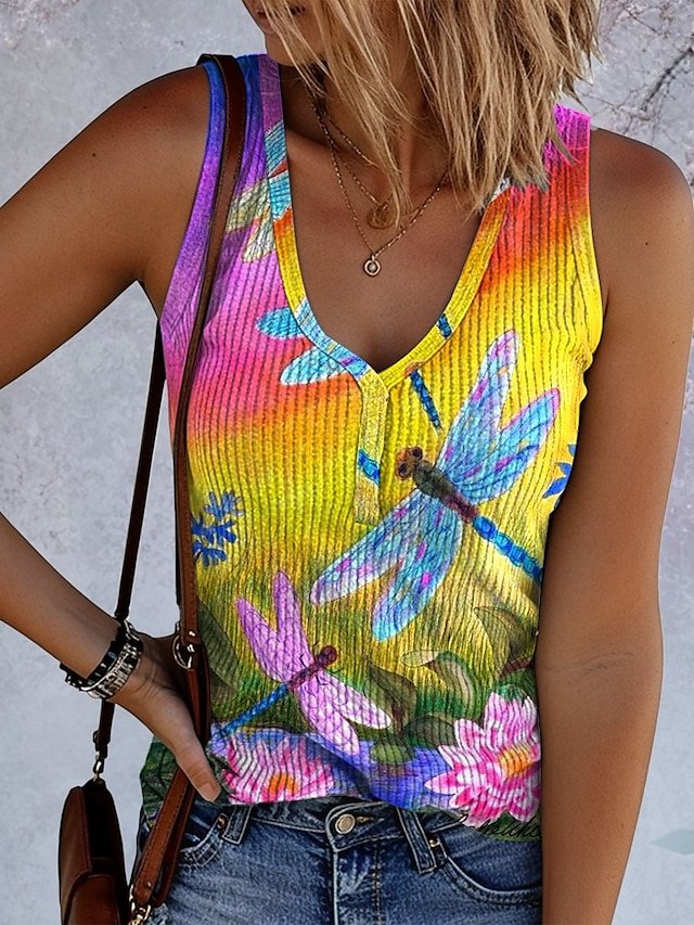 Top Débardeur Tops Décontracté Libellule Été Polyester Quotidien Coupe Régulière Régulier Trapèze Régulier pour Femmes