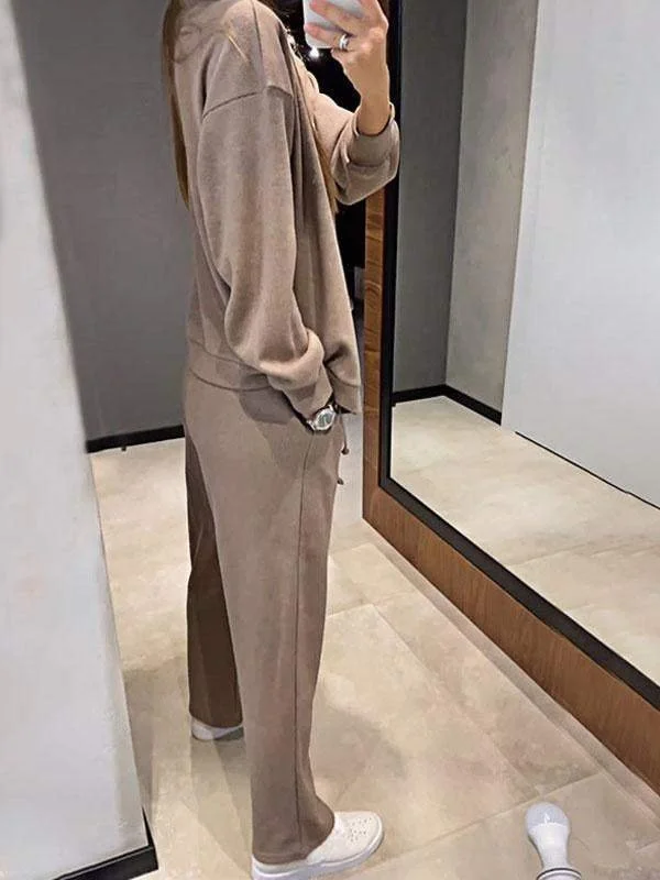 Deux Pièces Ensembles Femmes Simple Plain Printemps / Automne Boucle Naturel Ample Manches Longues Col Rond Top Avec Pantalons