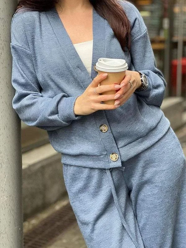 Deux Pièces Ensembles Femmes Simple Plain Printemps / Automne Boucle Naturel Ample Manches Longues Col Rond Top Avec Pantalons