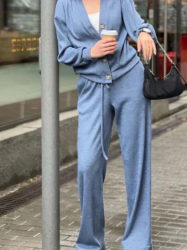 Deux Pièces Ensembles Femmes Simple Plain Printemps / Automne Boucle Naturel Ample Manches Longues Col Rond Top Avec Pantalons