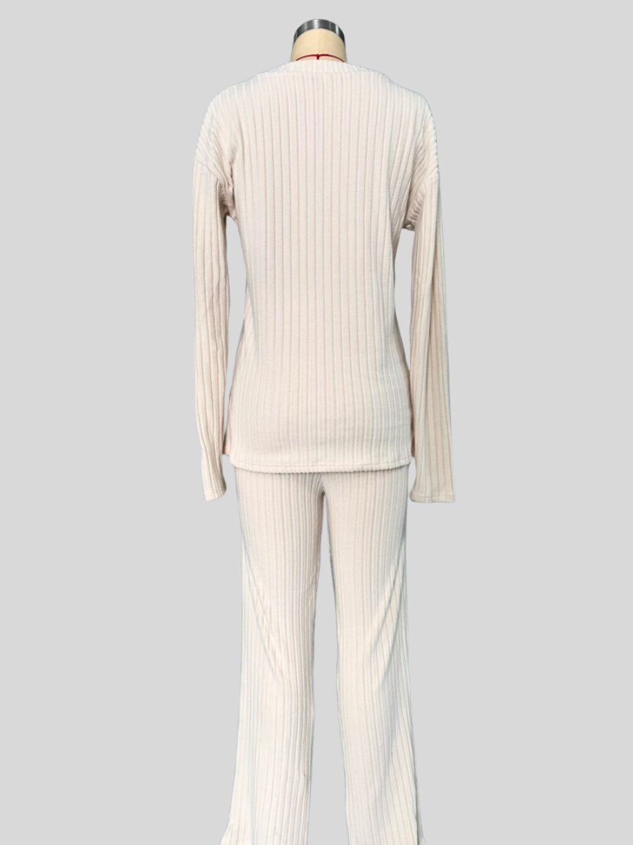 Deux Pièces Ensembles Femmes Sportif Plain Printemps / Automne Col V Naturel Coupe Régulière Manches Longues Droit Régulier