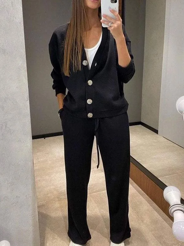 Deux Pièces Ensembles Femmes Simple Plain Printemps / Automne Boucle Naturel Ample Manches Longues Col Rond Top Avec Pantalons