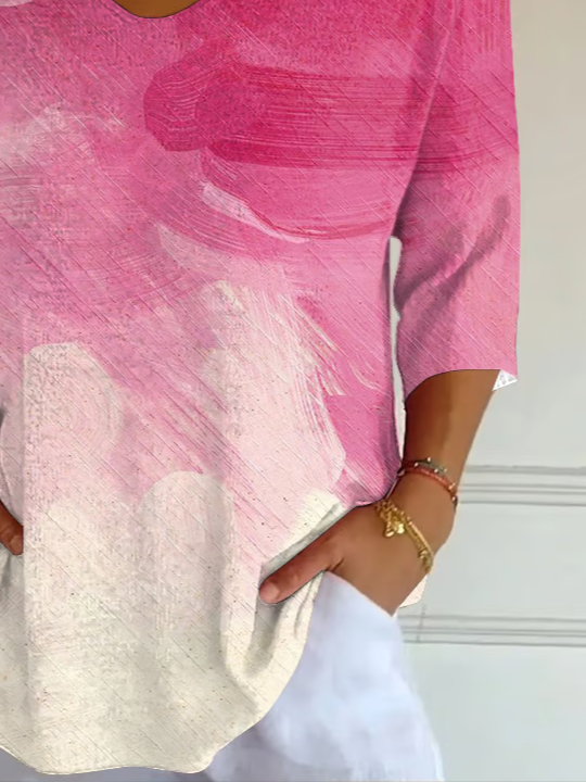 T-shirts Femmes Décontracté Abstrait Printemps / Automne Polyester Micro-élasticité Ample Manches trois quarts Régulier Ligne T