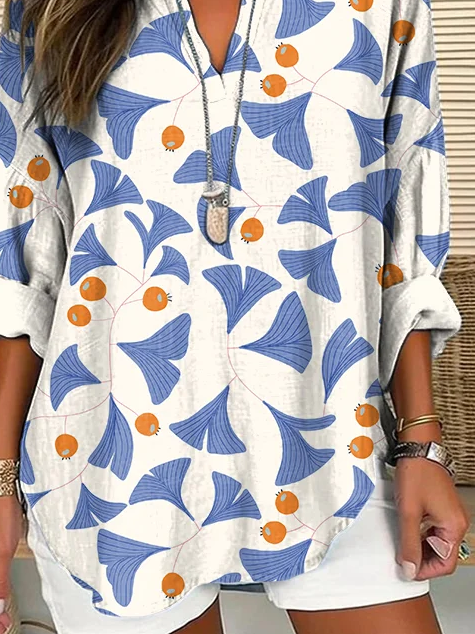 Blouses Décontracté Abstrait Printemps / Automne Aucune élasticité Ample Manches Longues en Mélangé de Coton Trapèze Régulier pour Femmes