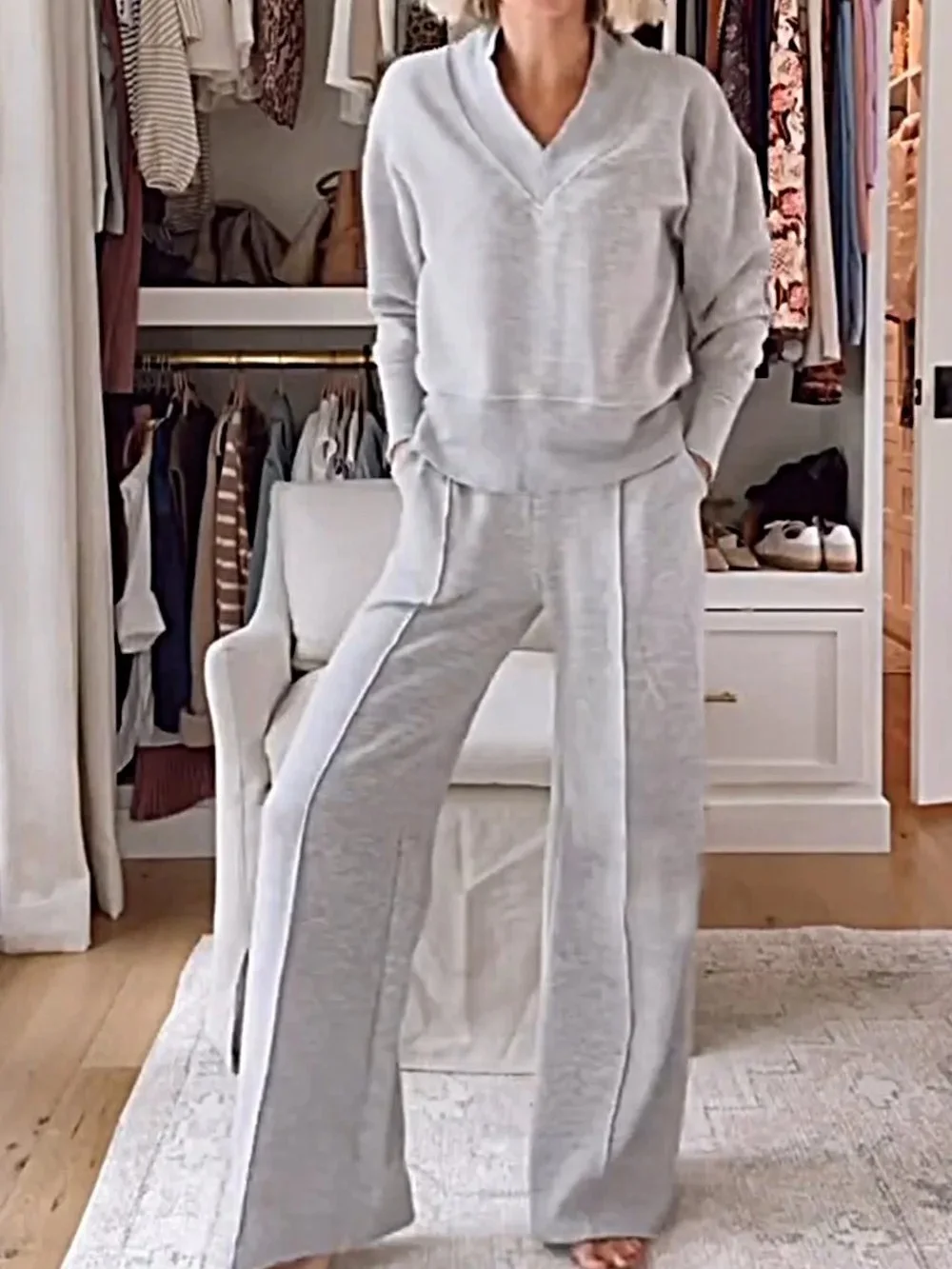 Deux Pièces Ensembles Femmes Élégant Plain Printemps / Automne Polyester avec Sangle Réglable Micro-élasticité Manches Longues Top Avec Pantalons Droit