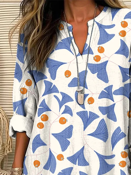 Blouses Décontracté Abstrait Printemps / Automne Aucune élasticité Ample Manches Longues en Mélangé de Coton Trapèze Régulier pour Femmes