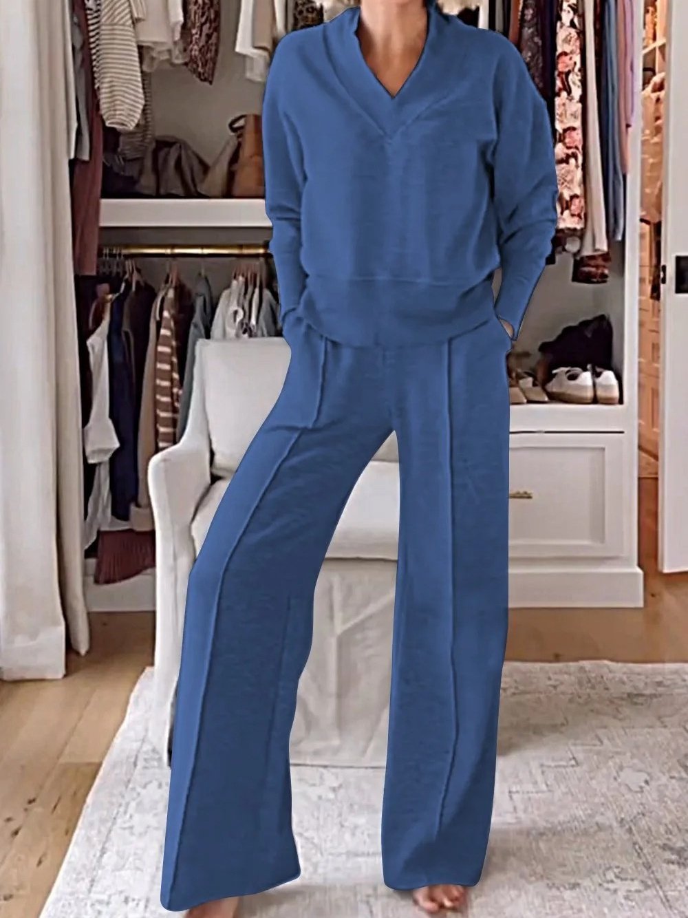 Deux Pièces Ensembles Femmes Élégant Plain Printemps / Automne Polyester avec Sangle Réglable Micro-élasticité Manches Longues Top Avec Pantalons Droit