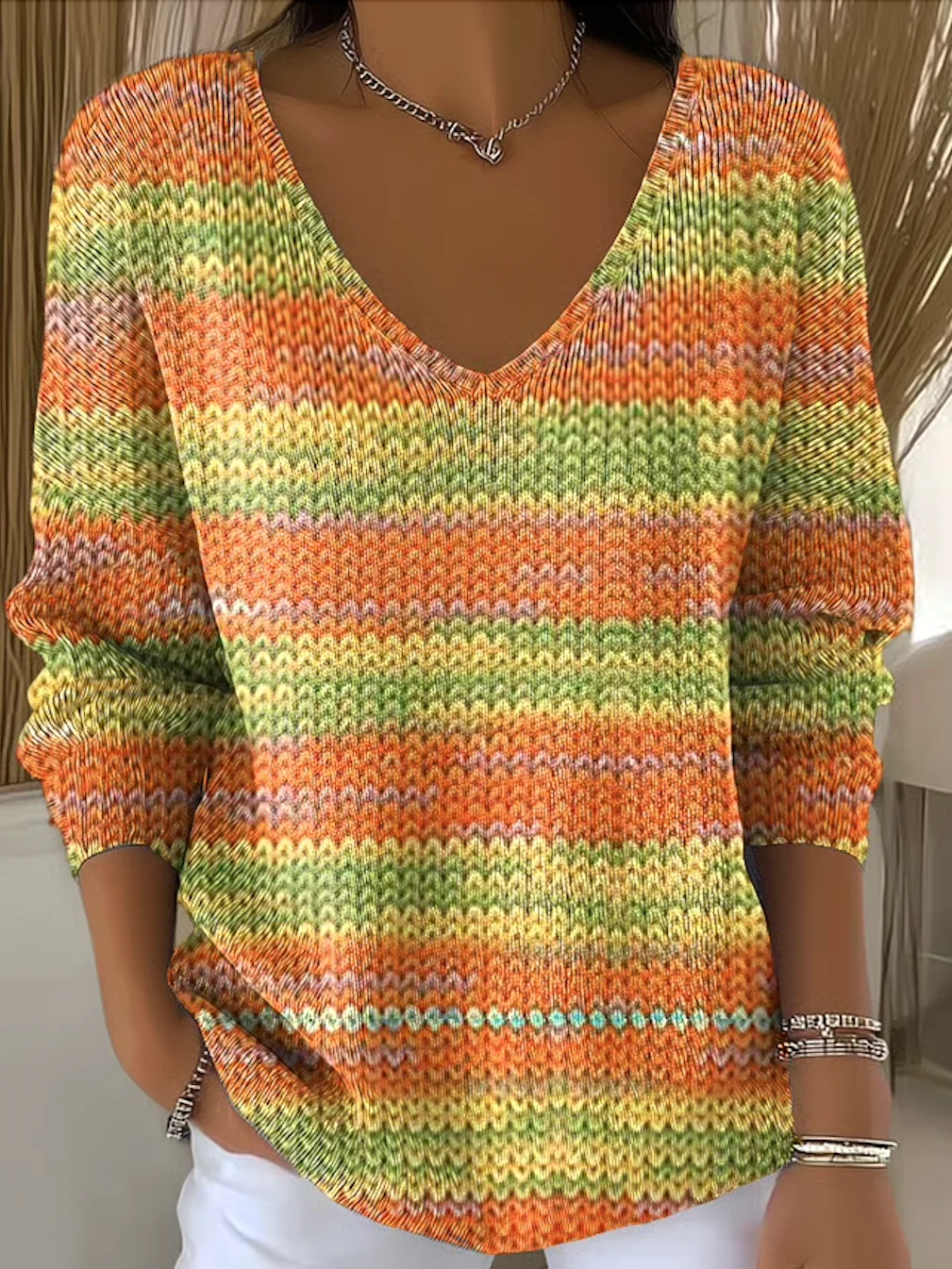 Pulls Femmes Décontracté Floral Printemps / Automne Col V Micro-élasticité Quotidien Coupe Régulière Manches Longues Régulier