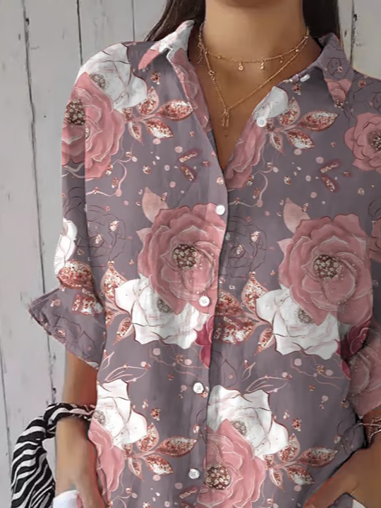 Chemises Décontracté Floral Printemps / Automne Aucune élasticité Quotidien Ample Manches trois quarts Droit Régulier pour Femmes