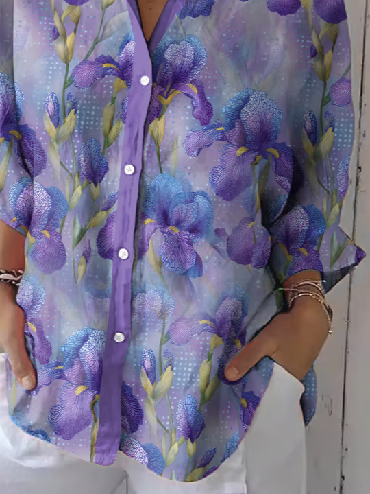 Chemises Décontracté Floral Printemps / Automne Polyester Quotidien Ample Droit Régulier Col de Chemise pour Femmes
