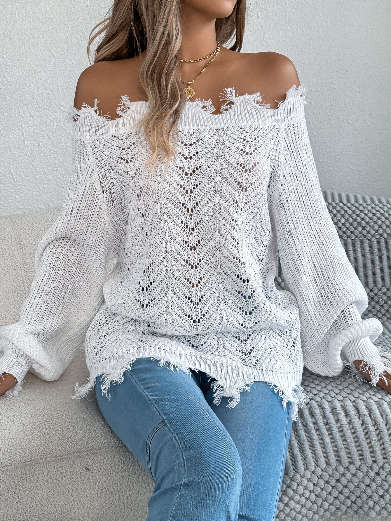 Pulls Femmes Décontracté Plain Printemps / Automne Une Épaule Dénudée Micro-élasticité Coupe Régulière Manches Longues Trapèze Régulier