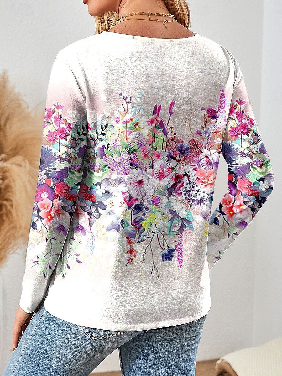 Blouses Simple Floral Printemps / Automne Polyester Col V Meilleure vente Manches Longues Régulier Droit pour Femmes
