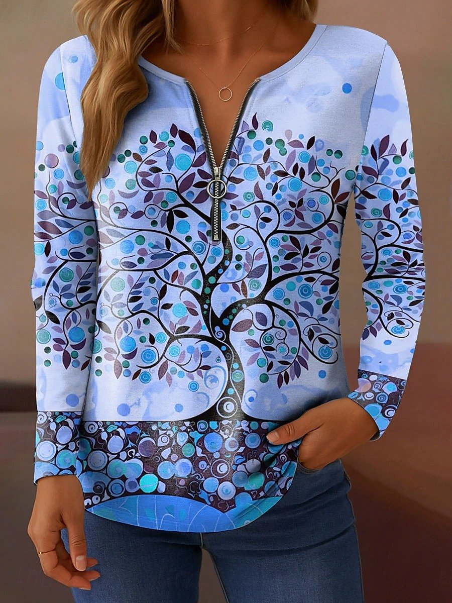 T-shirts Femmes Décontracté Printemps / Automne Arbre Faire la navette Ample Manches Longues Régulier Droit Régulier