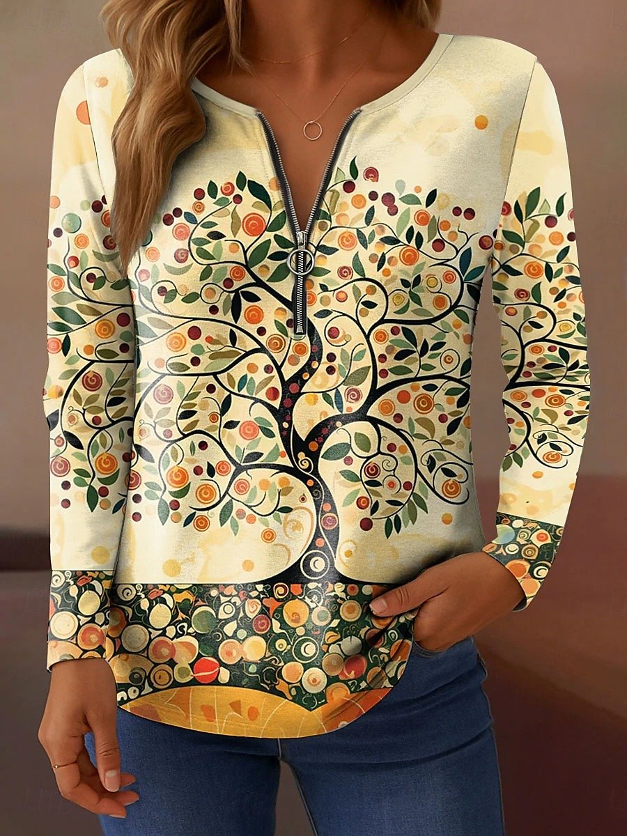 T-shirts Femmes Décontracté Printemps / Automne Arbre Faire la navette Ample Manches Longues Régulier Droit Régulier