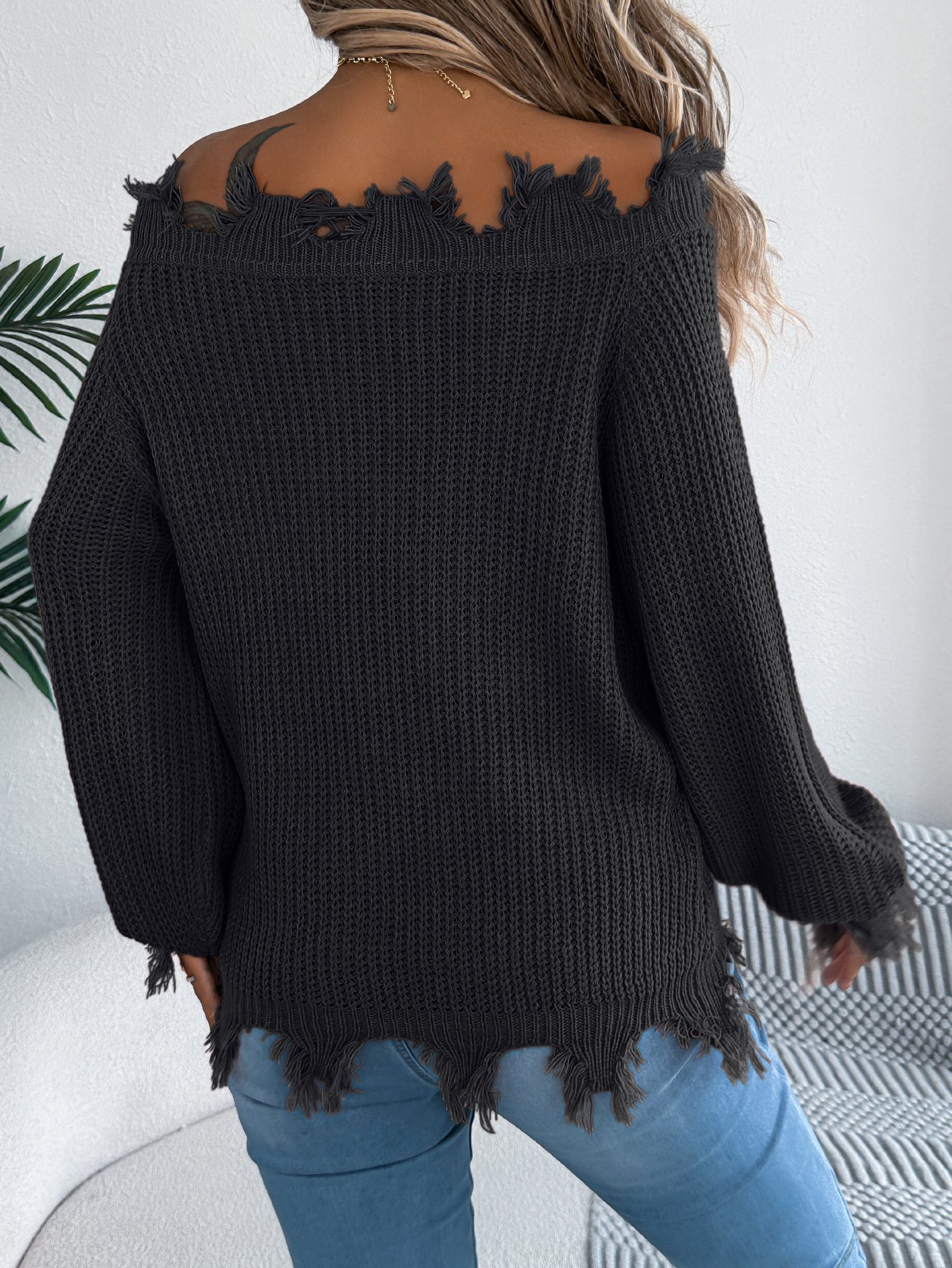 Pulls Femmes Décontracté Plain Printemps / Automne Une Épaule Dénudée Micro-élasticité Coupe Régulière Manches Longues Trapèze Régulier
