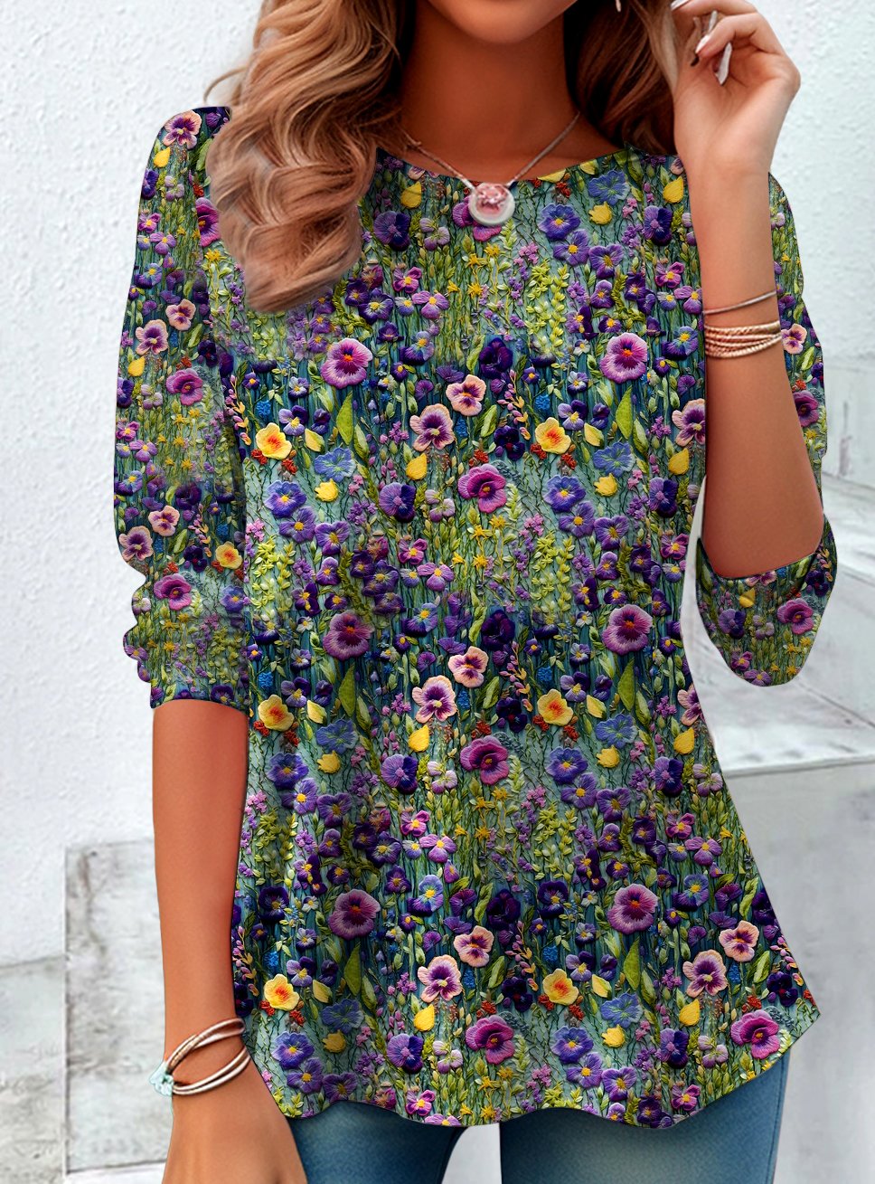 T-shirts Décontracté Printemps / Automne Plaid Micro-élasticité Quotidien Coupe Régulière Manches Longues Col Rond Régulier pour Femmes