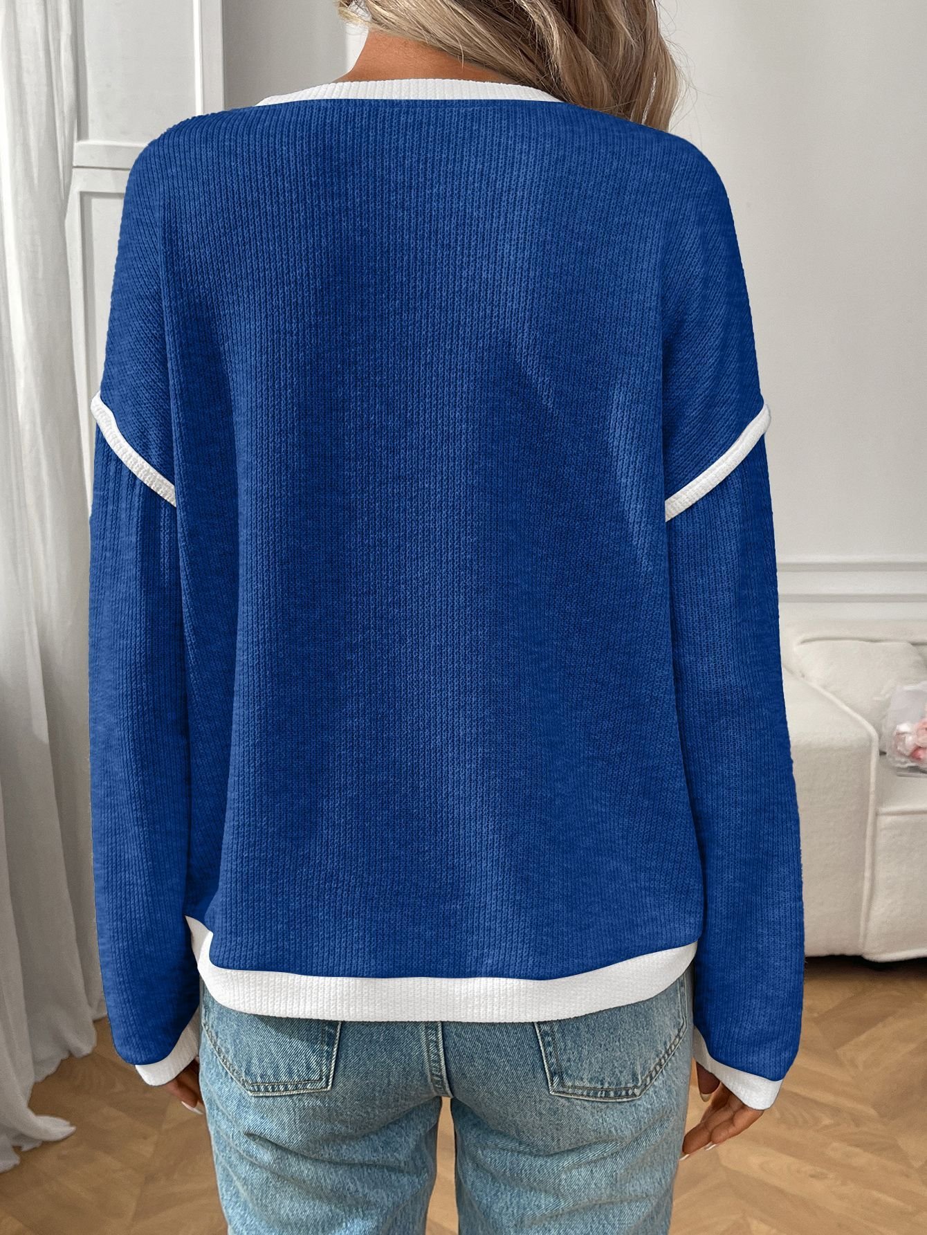 T-shirts Décontracté Bloc de Couleur Printemps / Automne Coton Micro-élasticité Manches Longues Régulier Trapèze Régulier pour Femmes