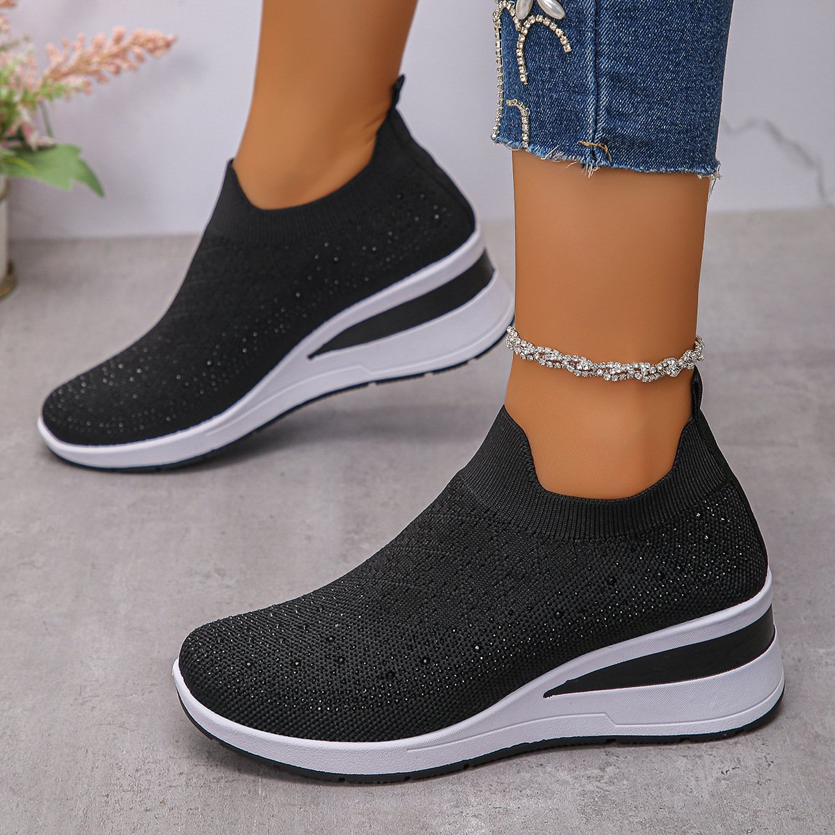 Chaussures Décontractées Femmes Décontracté Plain Toutes Les Saisons Quotidien Coton à Enfiler Talon de Bloc Caoutchouc à Enfiler