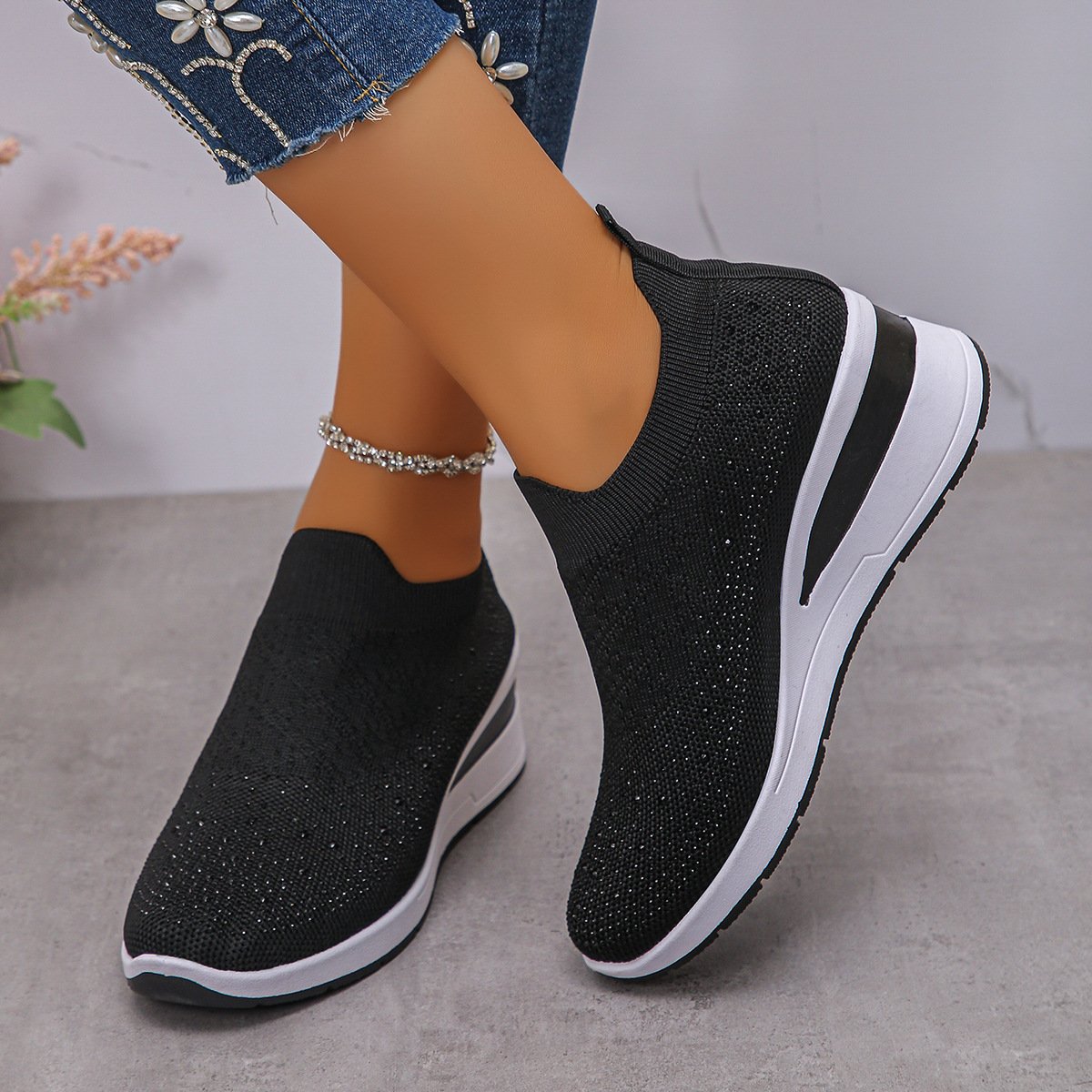 Chaussures Décontractées Femmes Décontracté Plain Toutes Les Saisons Quotidien Coton à Enfiler Talon de Bloc Caoutchouc à Enfiler