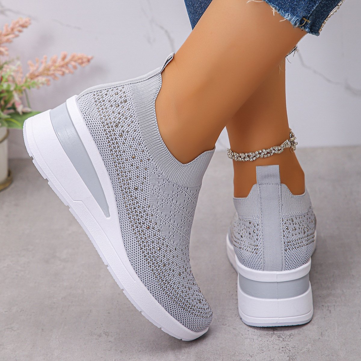 Chaussures Décontractées Femmes Décontracté Plain Toutes Les Saisons Quotidien Coton à Enfiler Talon de Bloc Caoutchouc à Enfiler