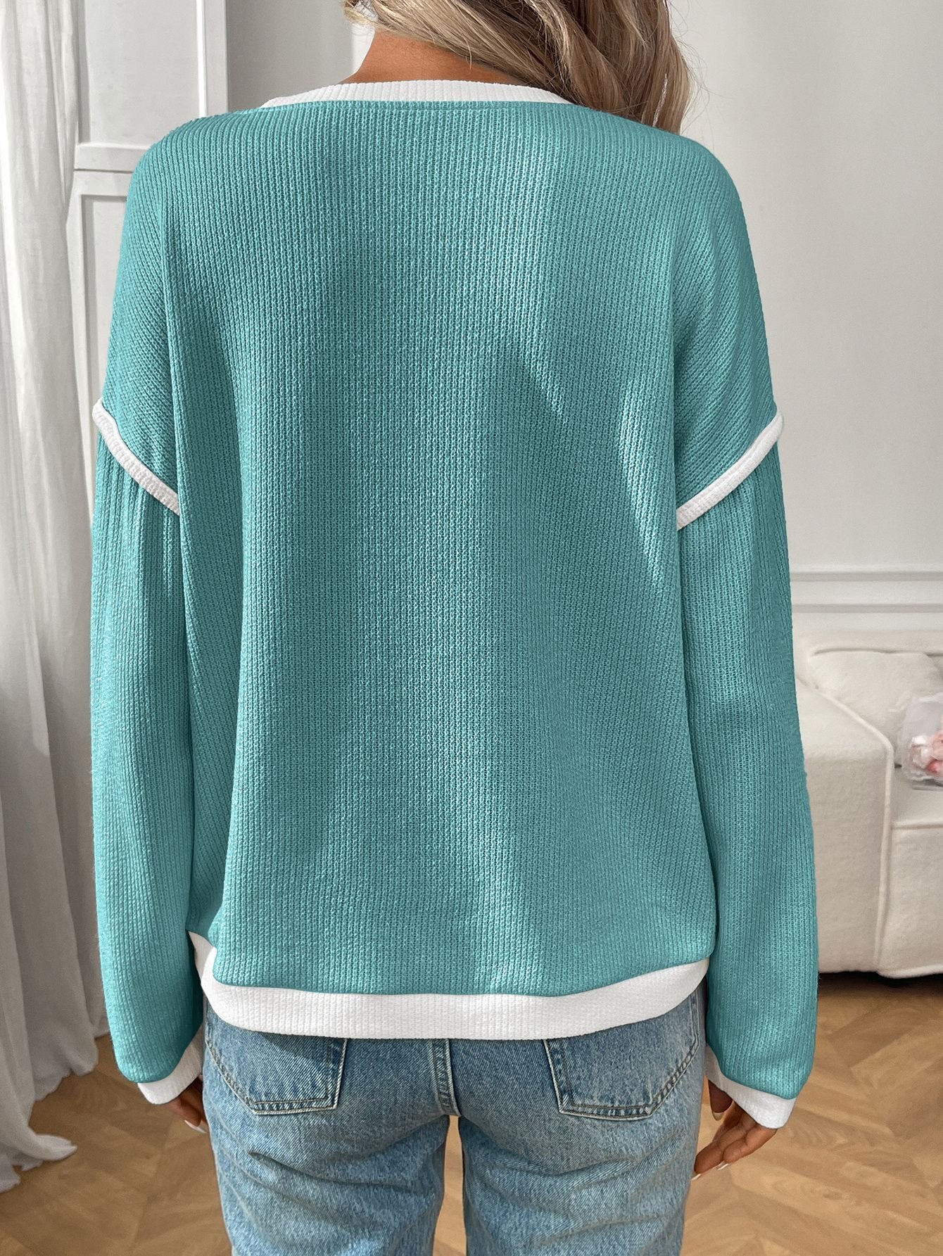 T-shirts Décontracté Bloc de Couleur Printemps / Automne Coton Micro-élasticité Manches Longues Régulier Trapèze Régulier pour Femmes