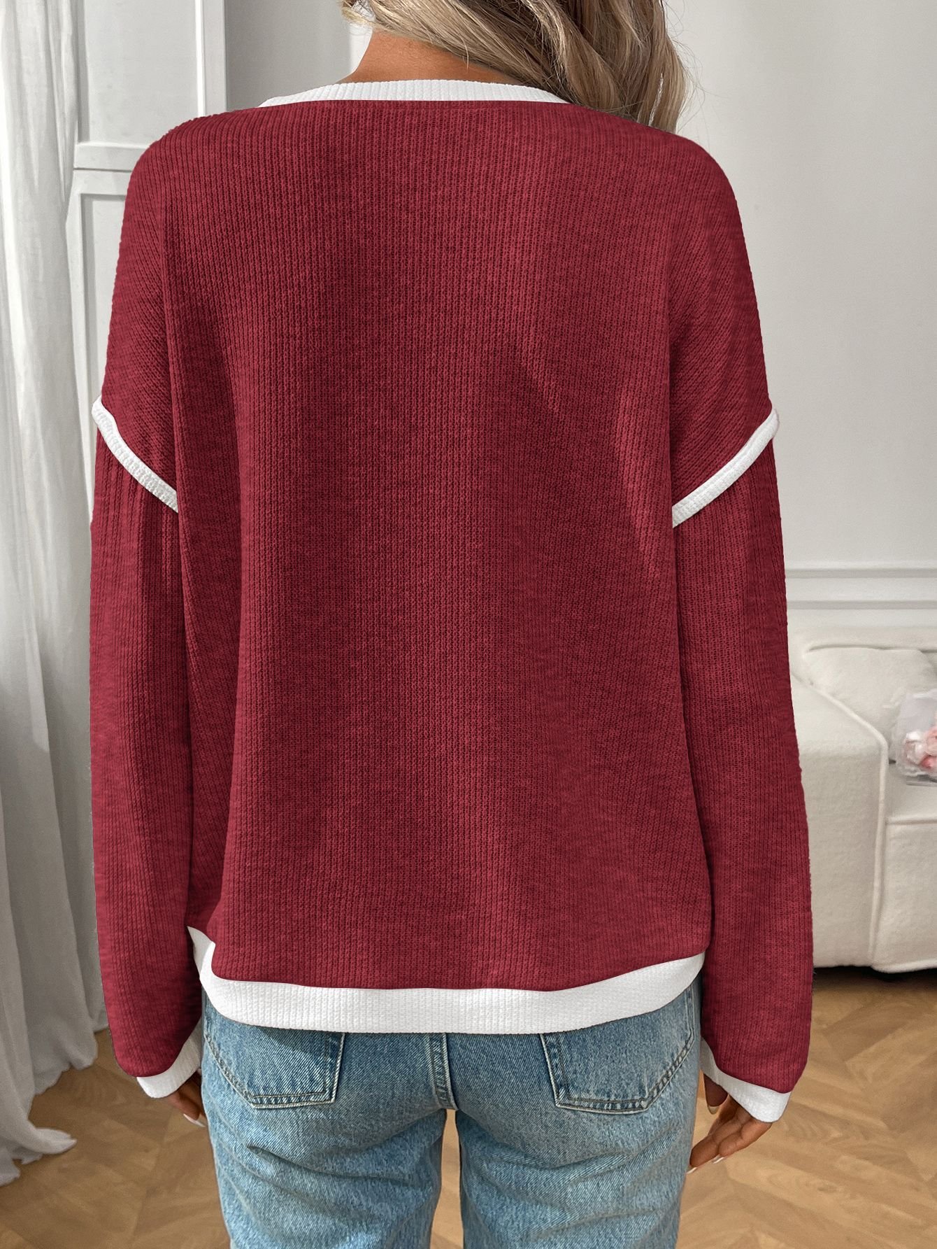 T-shirts Décontracté Bloc de Couleur Printemps / Automne Coton Micro-élasticité Manches Longues Régulier Trapèze Régulier pour Femmes
