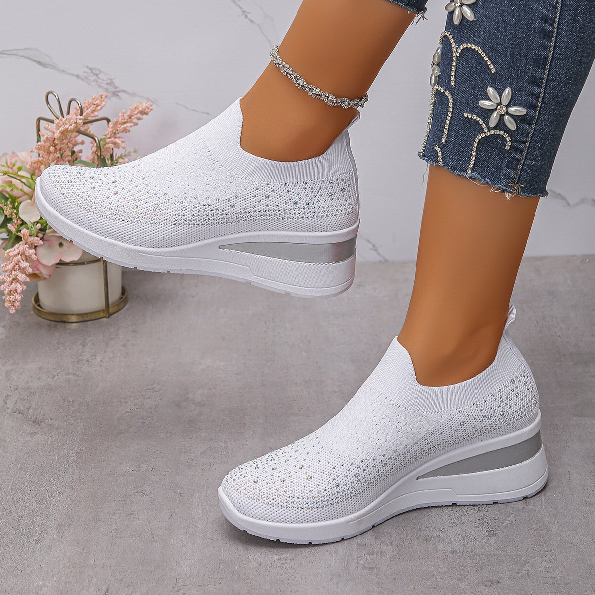 Chaussures Décontractées Femmes Décontracté Plain Toutes Les Saisons Quotidien Coton à Enfiler Talon de Bloc Caoutchouc à Enfiler
